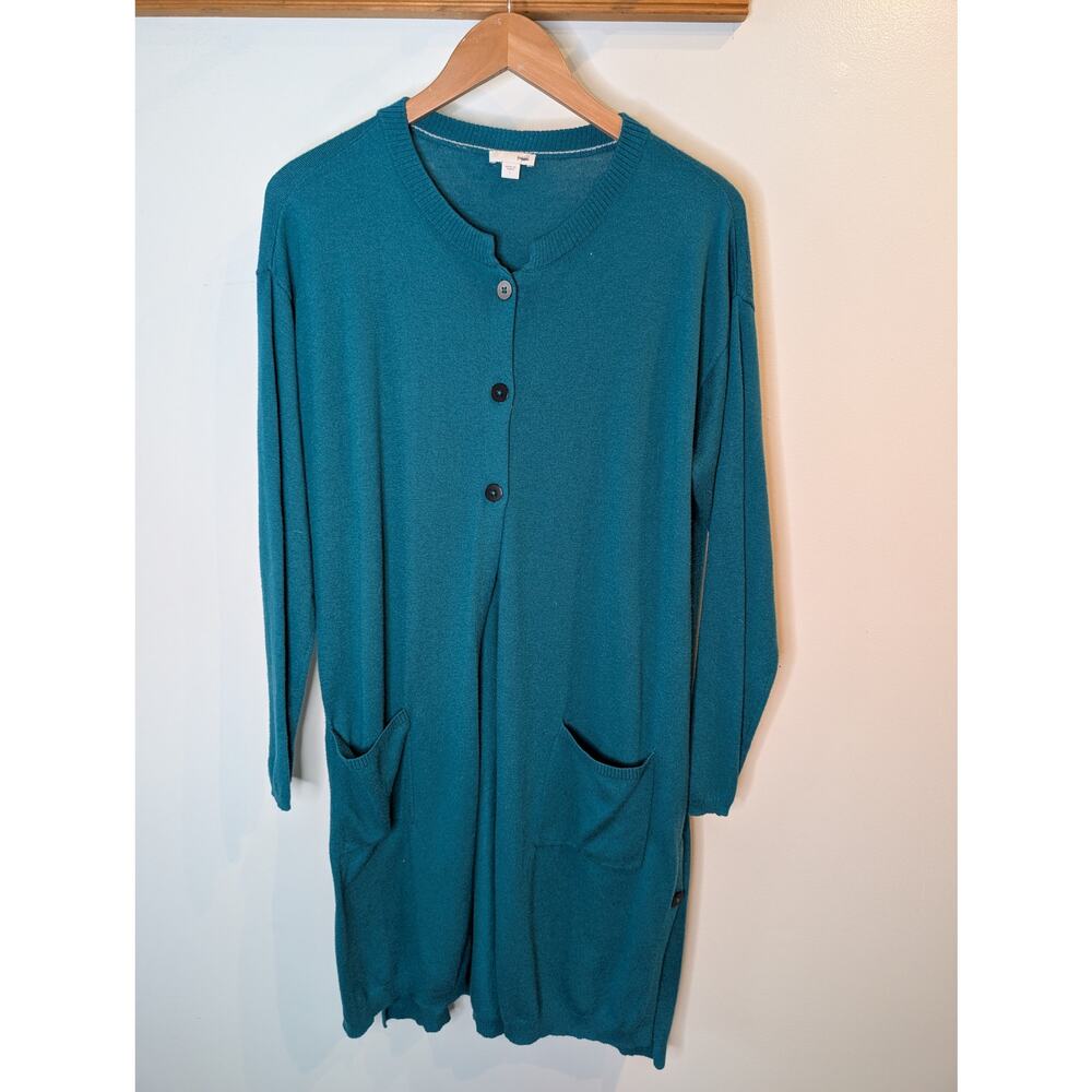 J.Jill Teal Blue Long Cardigan Sweater Dress Pockets Cozy Wool Blend Large